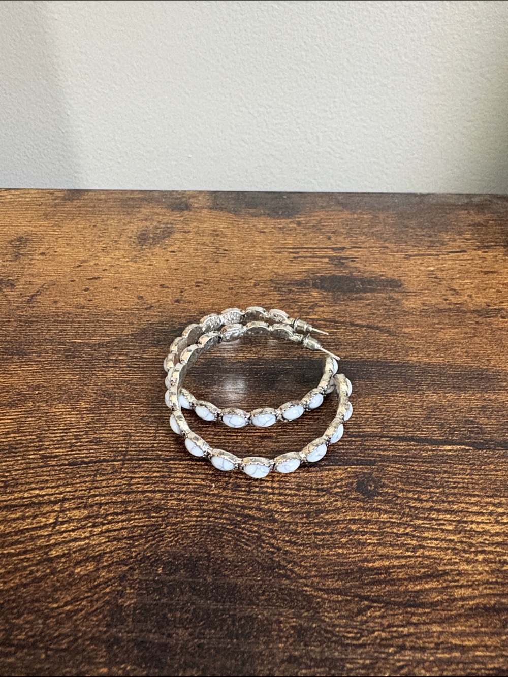 Silver and White Stone Hoop Earrings - Elegant Women Jewelry